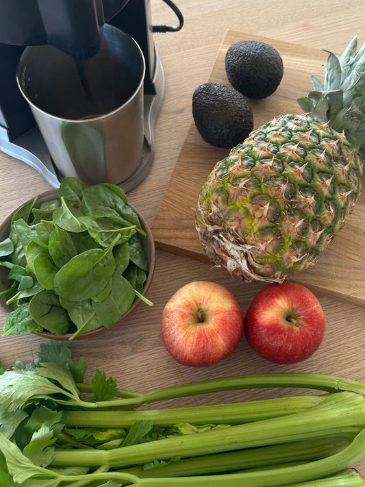 Nourish Your Body with Atelier Silente Fruits & Veg: Digestive Health Supplement ingredients on a kitchen counter.