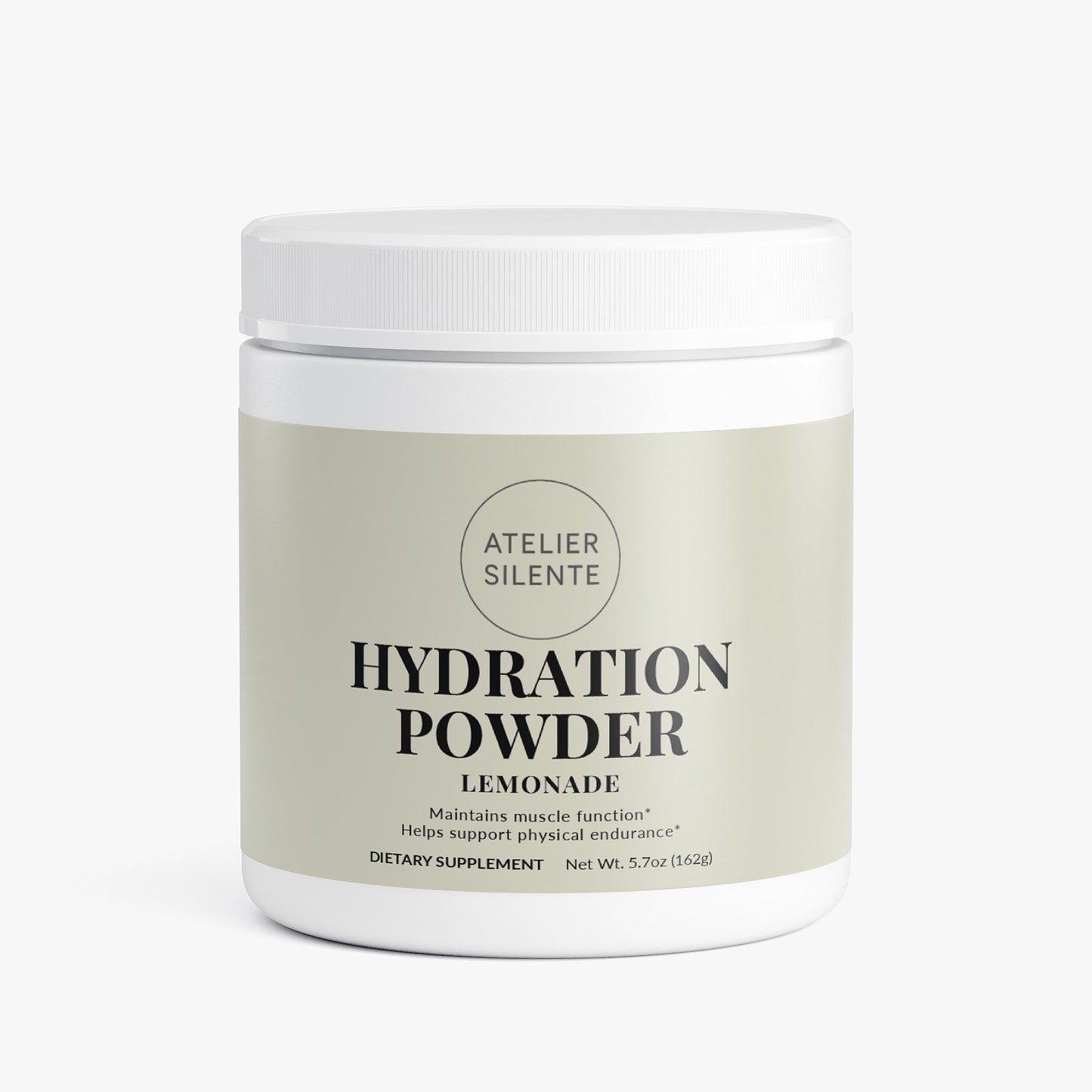 Hydration Powder Lemonade jar featuring electrolyte blend for muscle function and physical endurance.