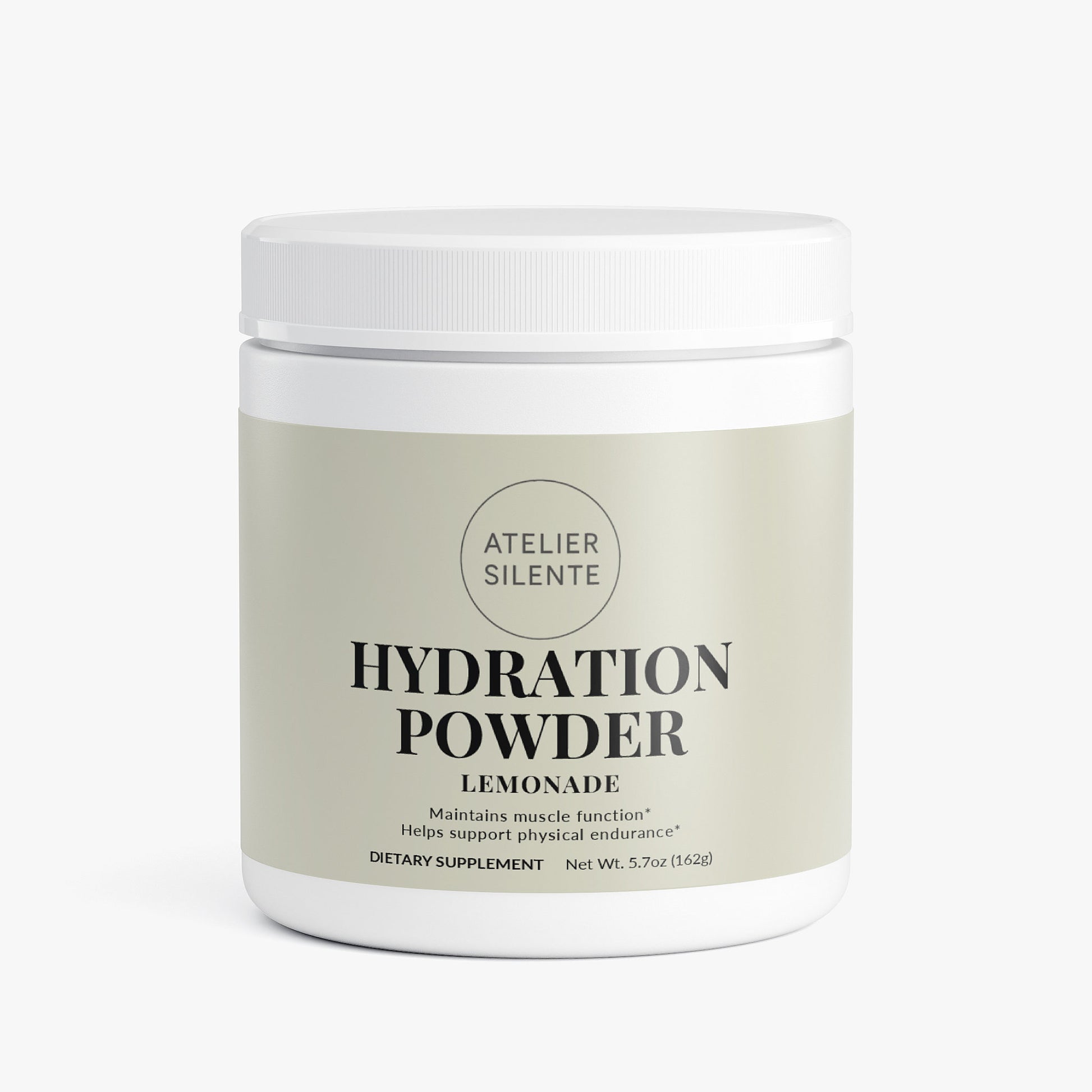 Hydration Powder Lemonade jar featuring electrolyte blend for muscle function and physical endurance.