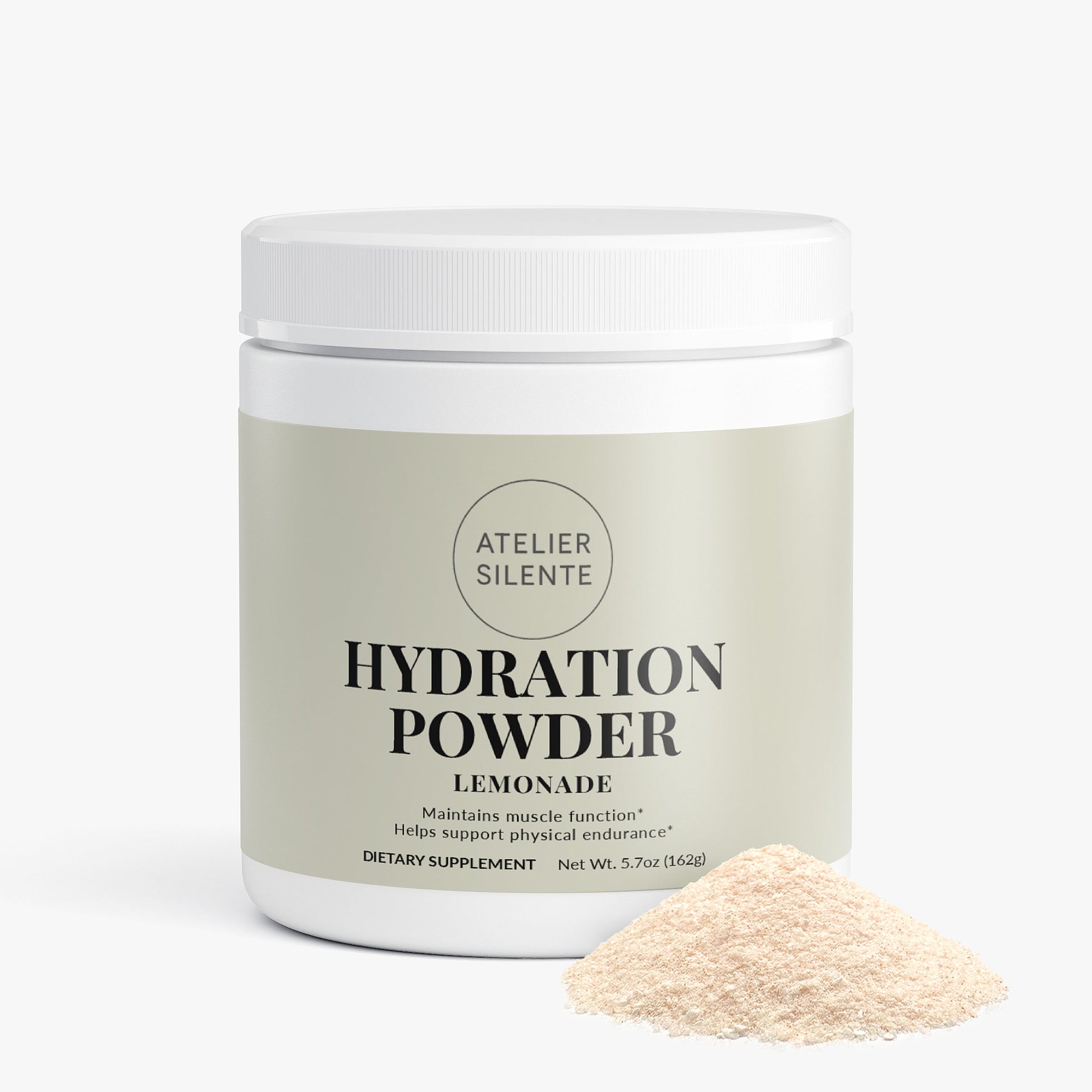 Hydration Powder Lemonade supplement container with powder, enhances muscle function and stamina.