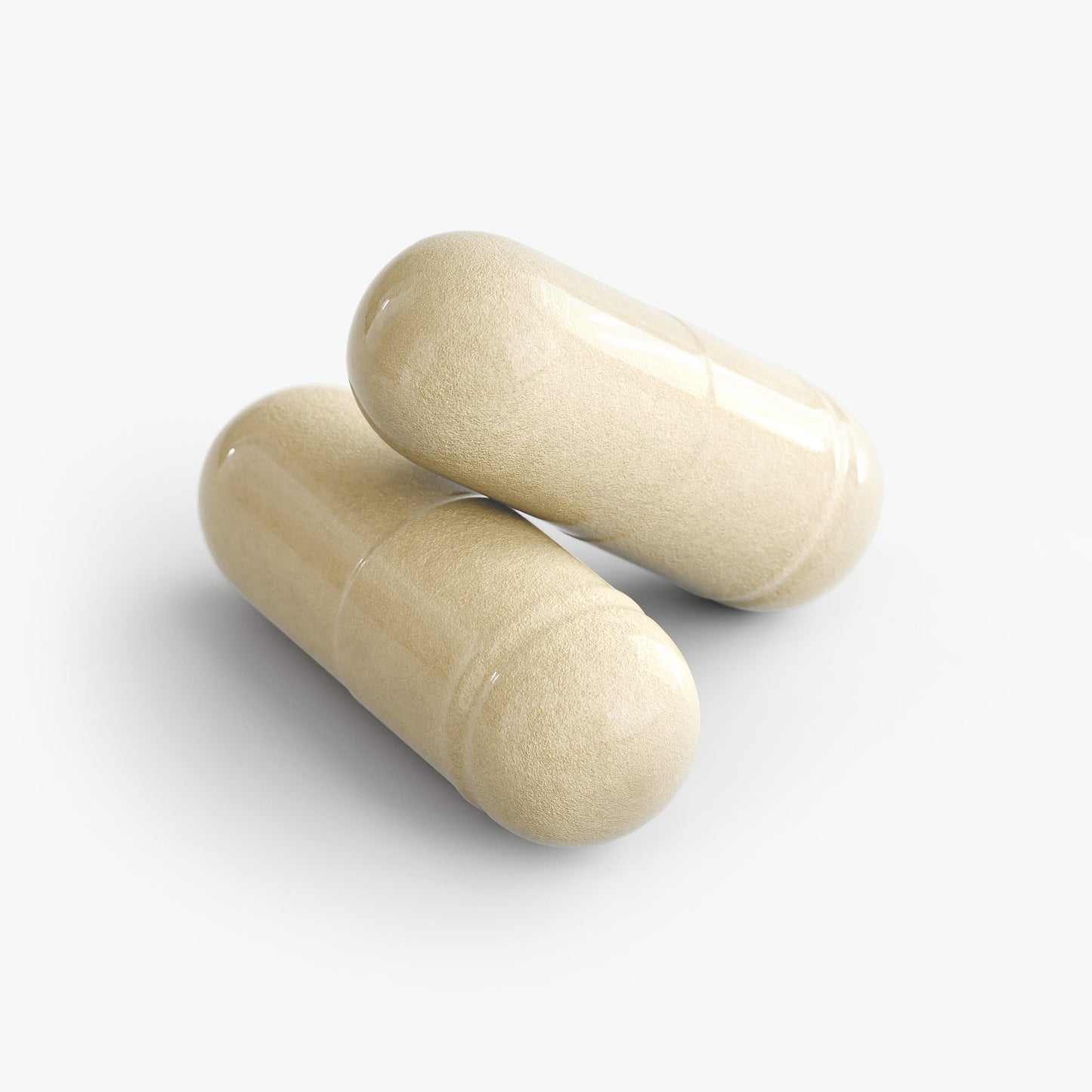 Two light-colored capsules representing Gut Health supplement for digestive wellness