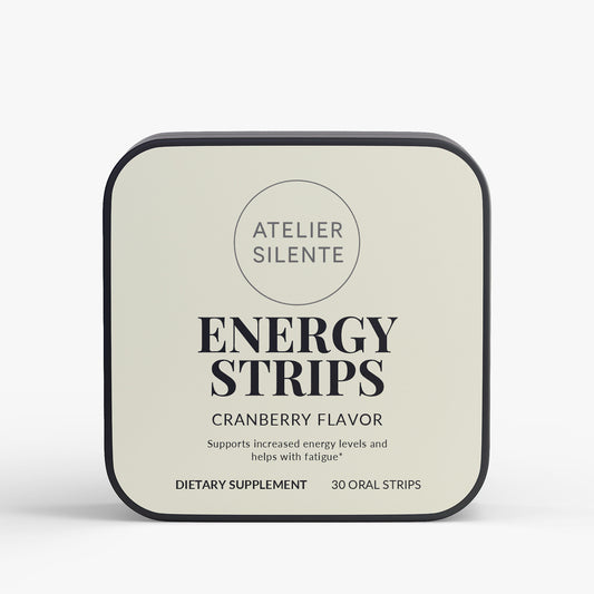 Energy Strips dietary supplement in cranberry flavor, supports energy levels and helps with fatigue.
