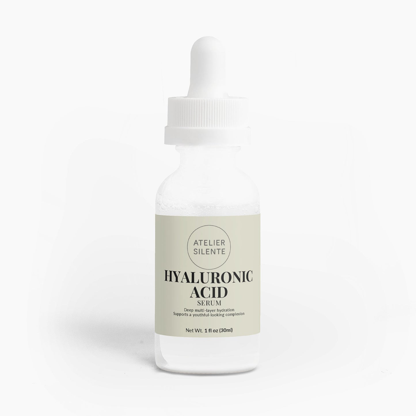 Hyaluronic Acid Serum in a dropper bottle for deep hydration and skin nourishment.