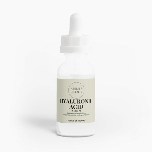 Hyaluronic Acid Serum in a dropper bottle for deep hydration and skin nourishment.