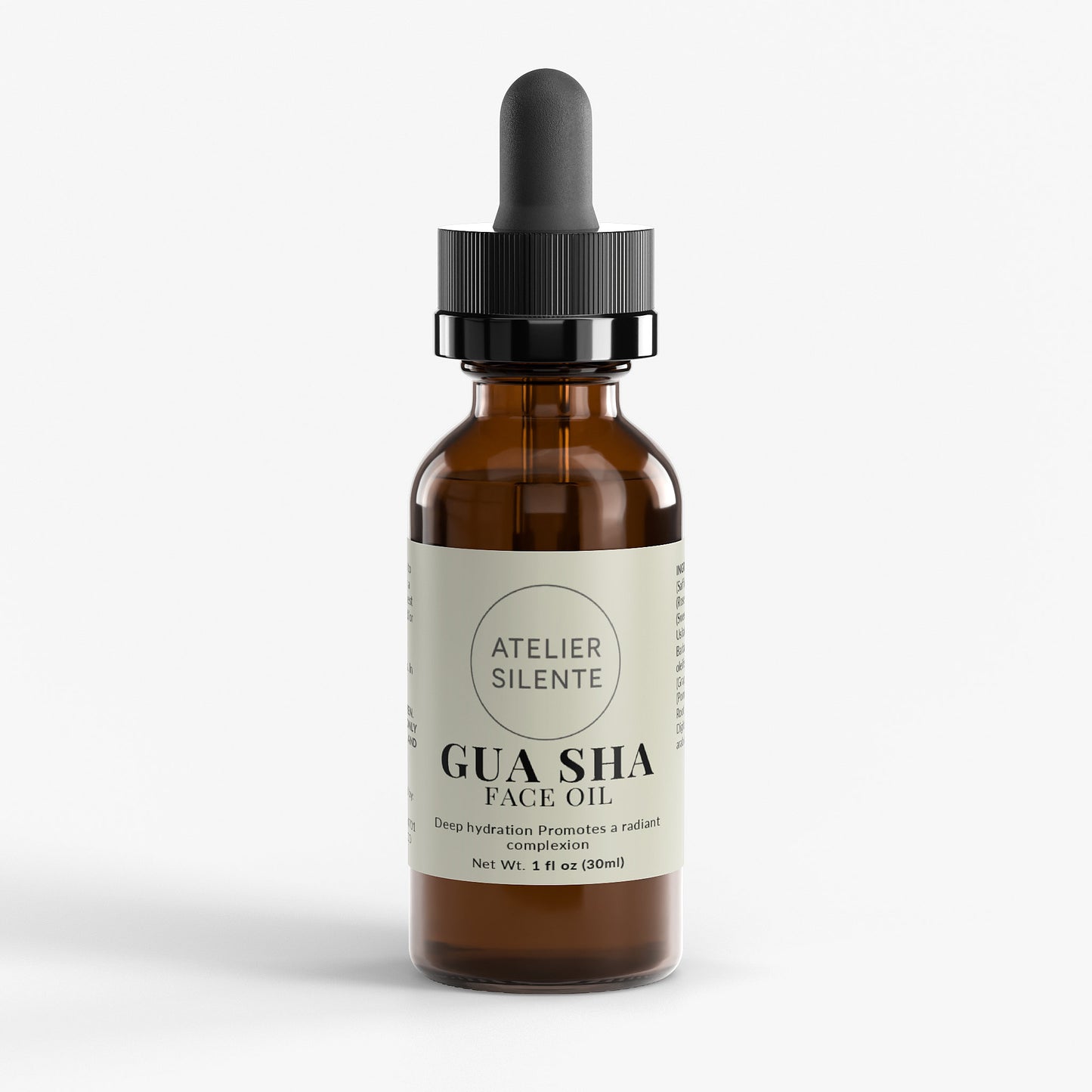 Gua Sha Face Oil in a dropper bottle, promoting deep hydration and radiant skin.
