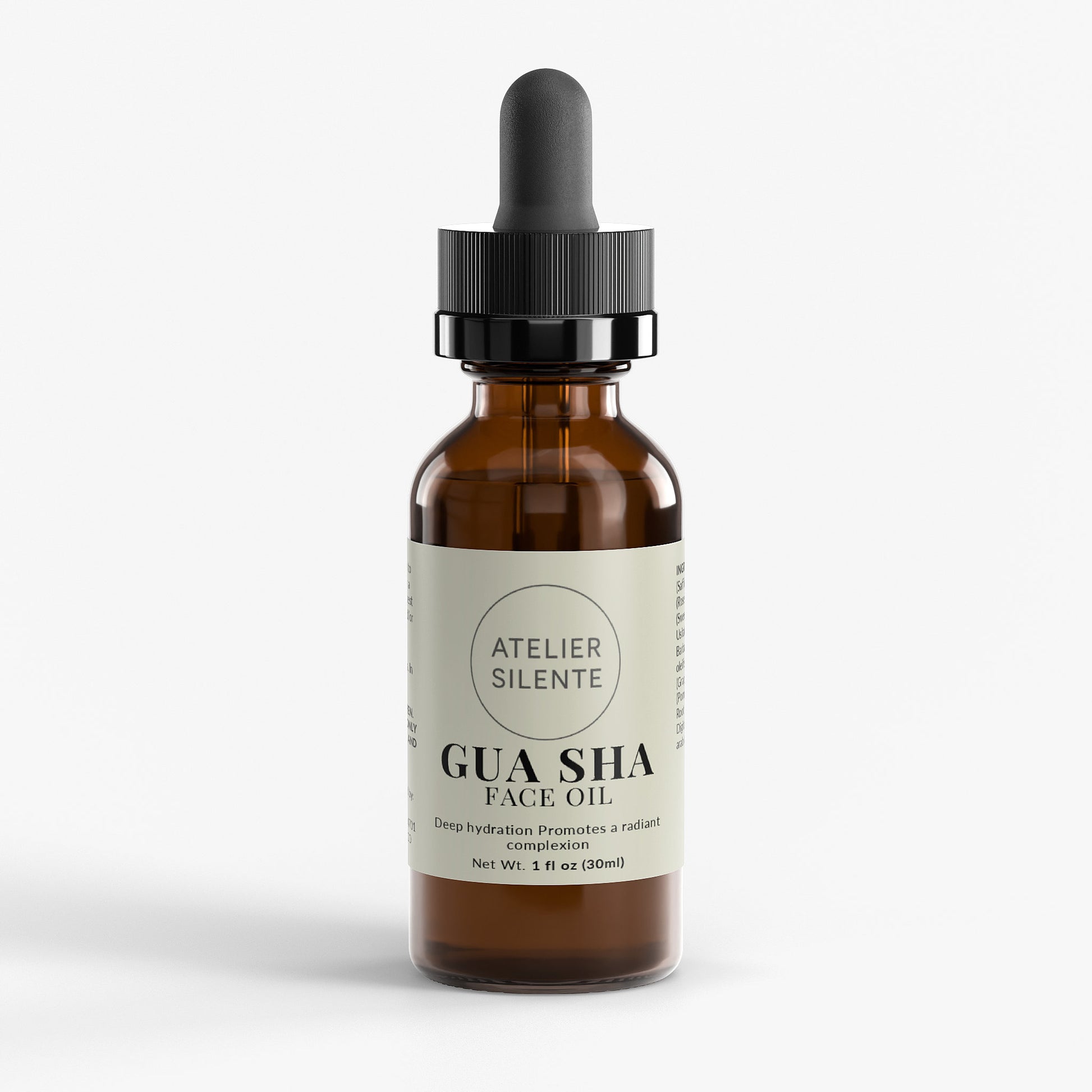 Gua Sha Face Oil in a dropper bottle, promoting deep hydration and radiant skin.