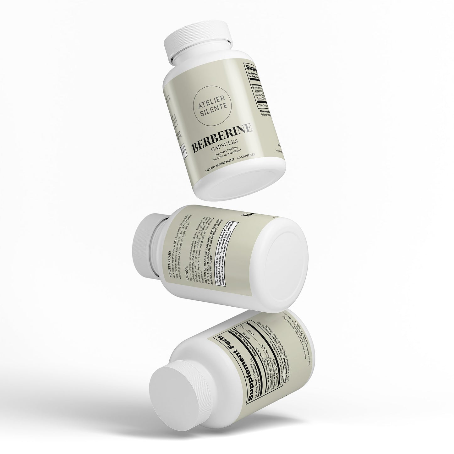 Three bottles of Berberine capsules showcasing natural support for metabolism and appetite control.